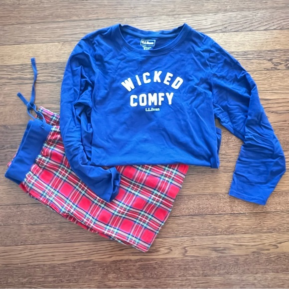 L.L. Bean Women's So Comfy Pajama Set - Blue and Red Plaid - Picture 2 of 6